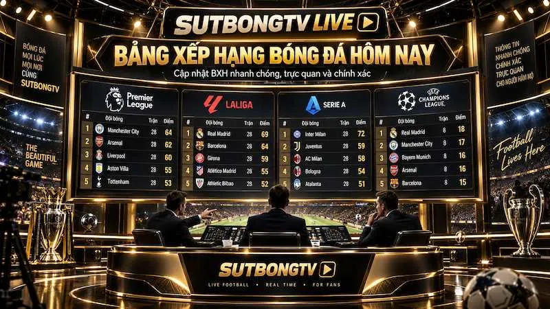 Bảng xếp hạng bóng đá hôm nay của các giải đấu lớn trên Sutbong TV