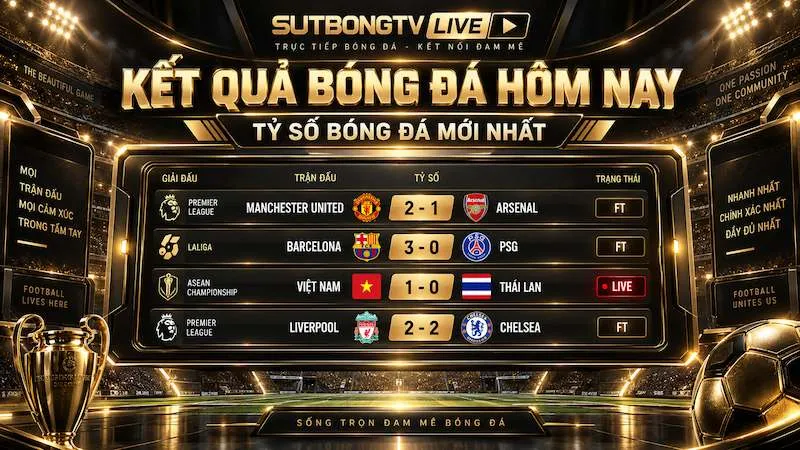 Kết quả bóng đá hôm nay với tỷ số các trận đấu mới nhất trên Sutbong TV