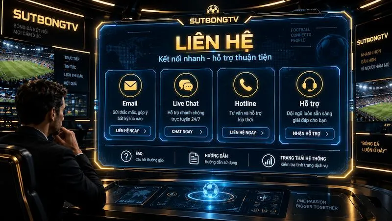 Thông tin liên hệ Sutbong TV gồm email, live chat, hotline và bộ phận hỗ trợ khách hàng